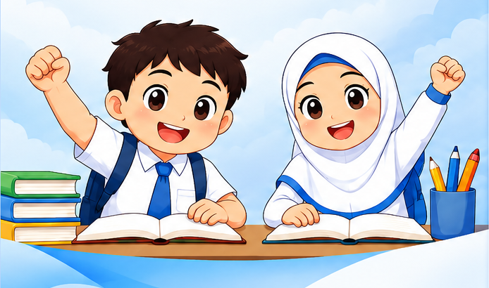 Siswa dan siswi sedang belajar
